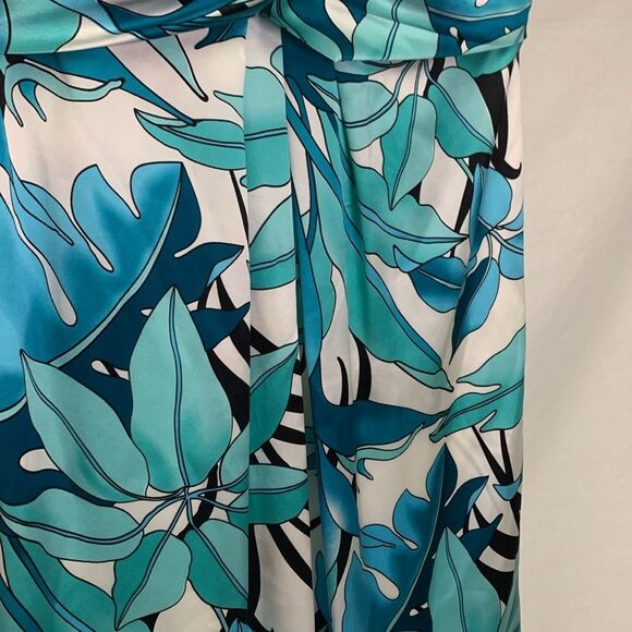 Cache Turquoise Off White Silk Tropical Leaf Pattern Strapless Mini Dress Size 2 - Picture 4 of 13